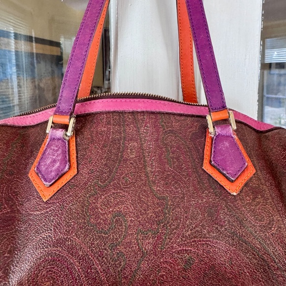 ETRO Papillon Shoulder Paisley Barrel Bag / Purse w/ Orange & Purple details EUC - Picture 4 of 13